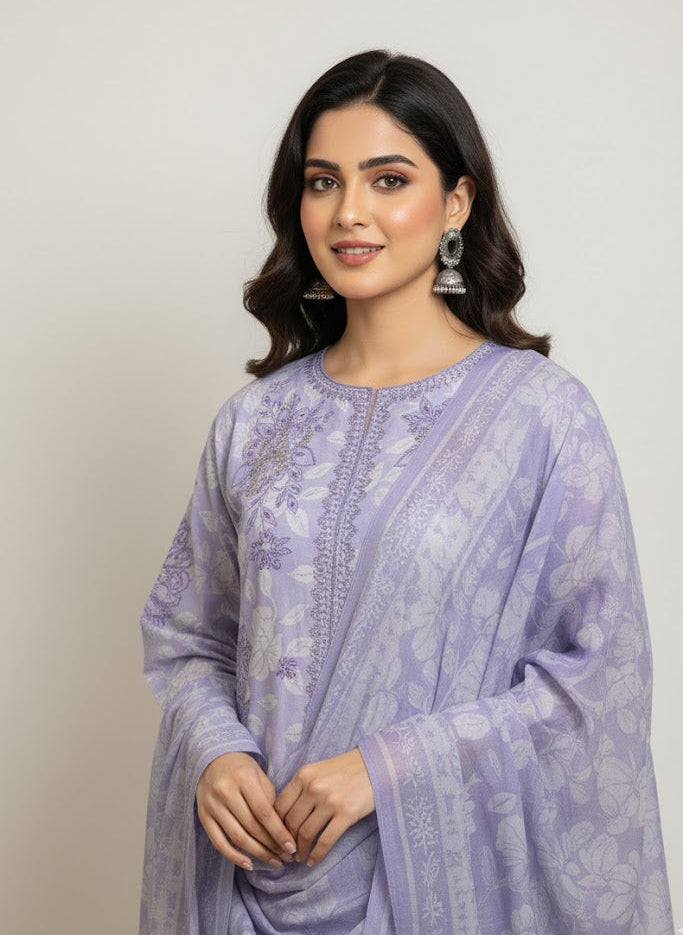Lilac Bloom – Premium Floral Embroidered Lawn 3-Piece Suite