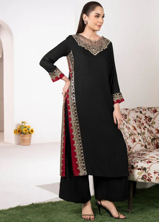 Midnight Grace – Embroidered Black Kurta & Flapper 2 Piece - Top & Buttom