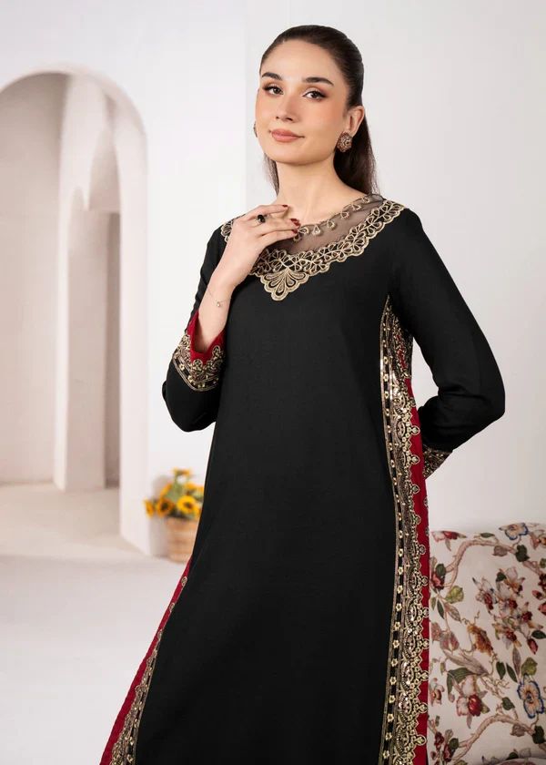 Midnight Grace – Embroidered Black Kurta & Flapper 2 Piece - Top & Buttom