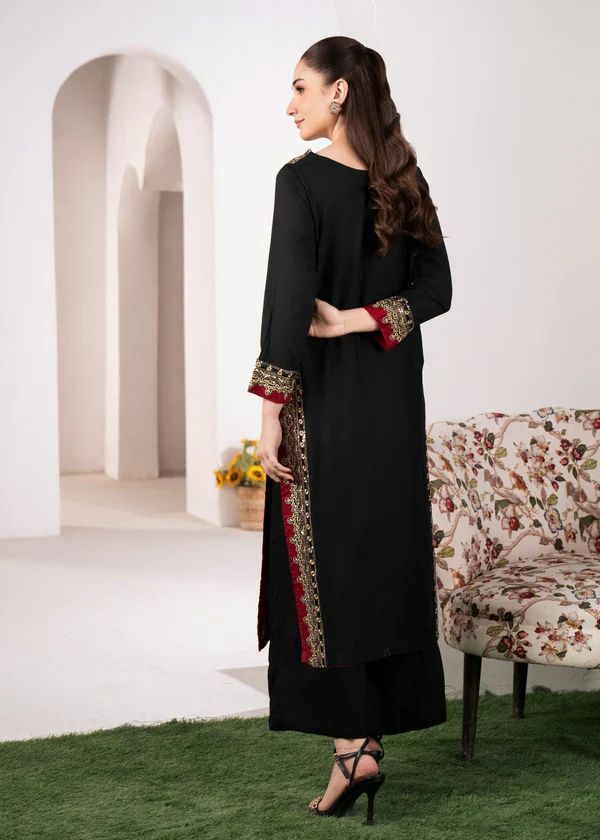 Midnight Grace – Embroidered Black Kurta & Flapper 2 Piece - Top & Buttom